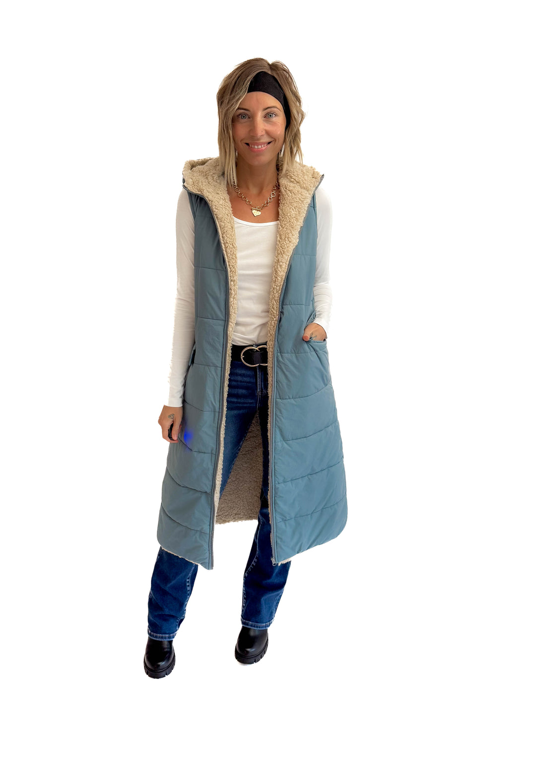 Blake Reversible Sherpa Puffer Vest- BLUE