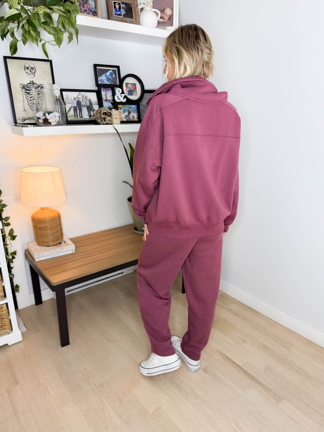 MONO B Lakeside Fleece Half Zip Pullover- ROSEWOOD