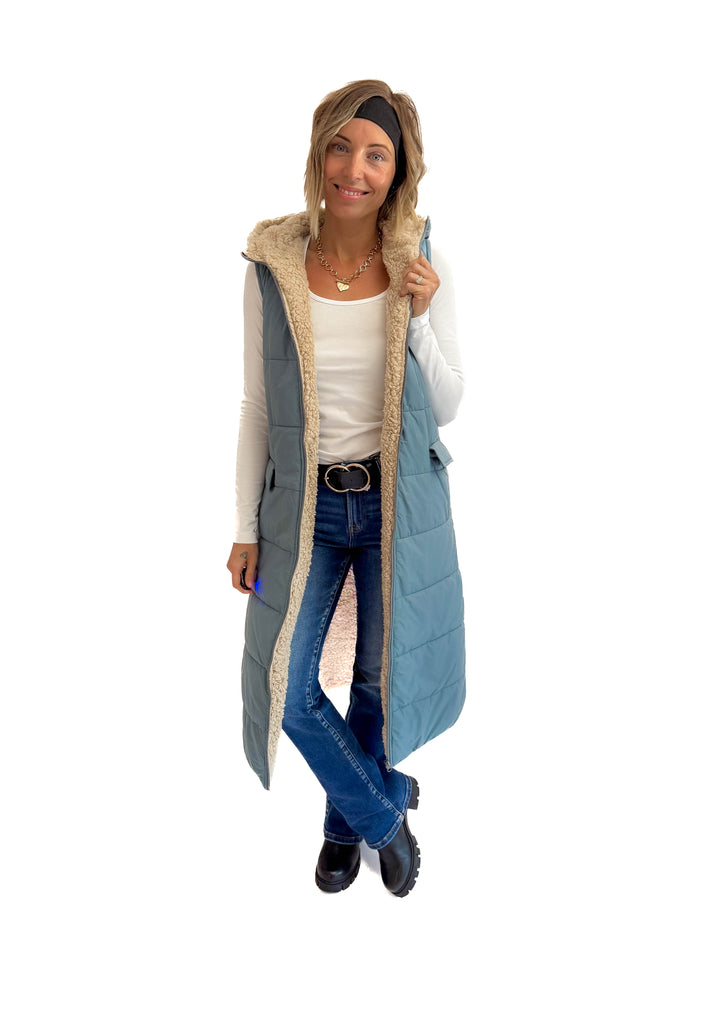Blake Reversible Sherpa Puffer Vest- BLUE