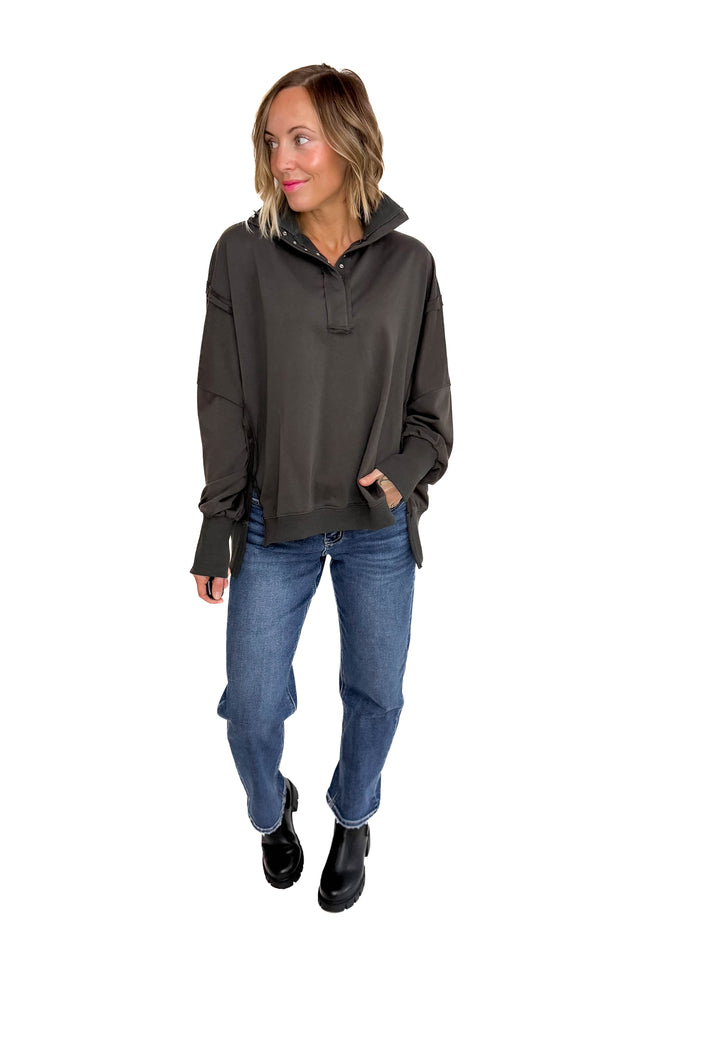 Nolan Snap Henley Pullover- CHARCOAL