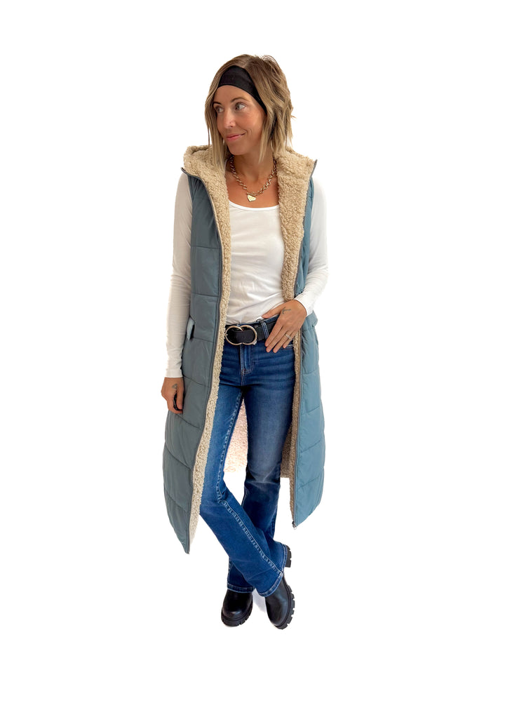 Blake Reversible Sherpa Puffer Vest- BLUE
