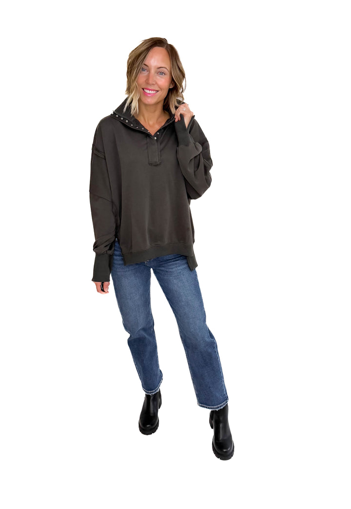 Nolan Snap Henley Pullover- CHARCOAL