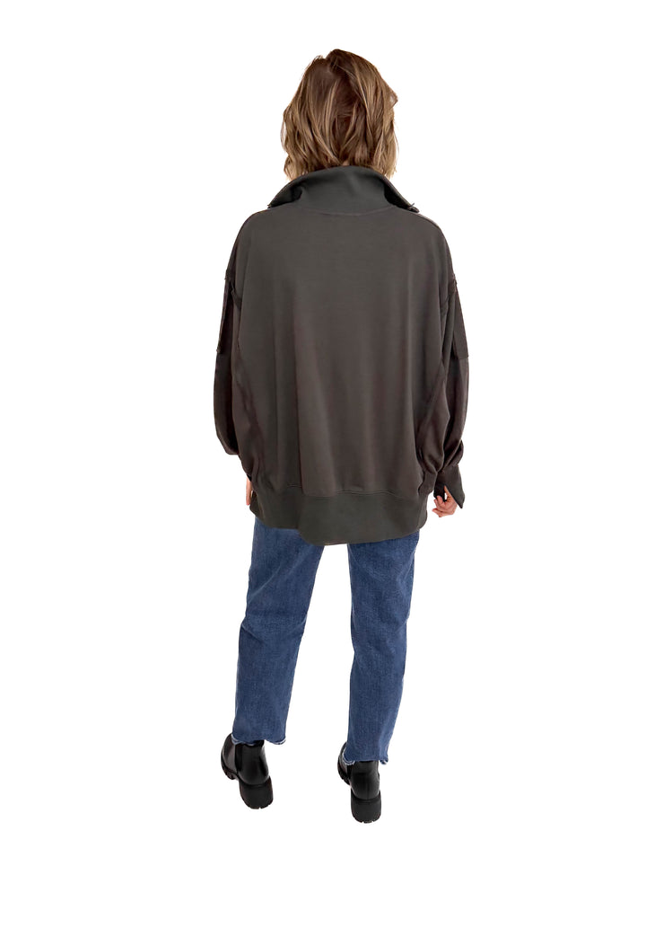 Nolan Snap Henley Pullover- CHARCOAL