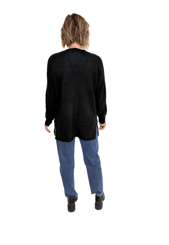 Marley Waffle Cardigan- BLACK-FINAL SALE