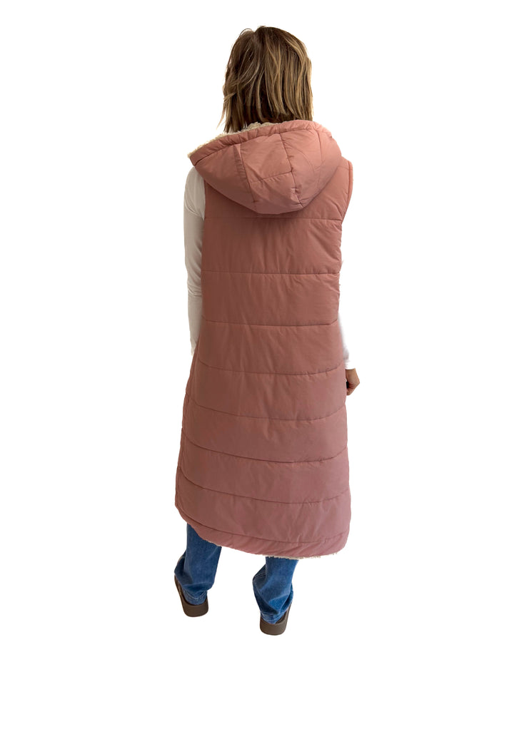 Blake Reversible Sherpa Puffer Vest- MAUVE