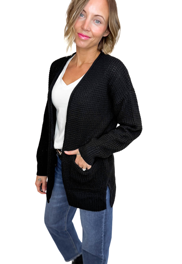 Marley Waffle Cardigan- BLACK-FINAL SALE