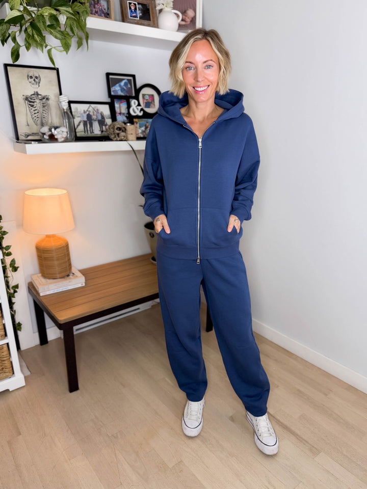 MONO B Slow Morning Fleece Zip Up Hoodie- OCEAN