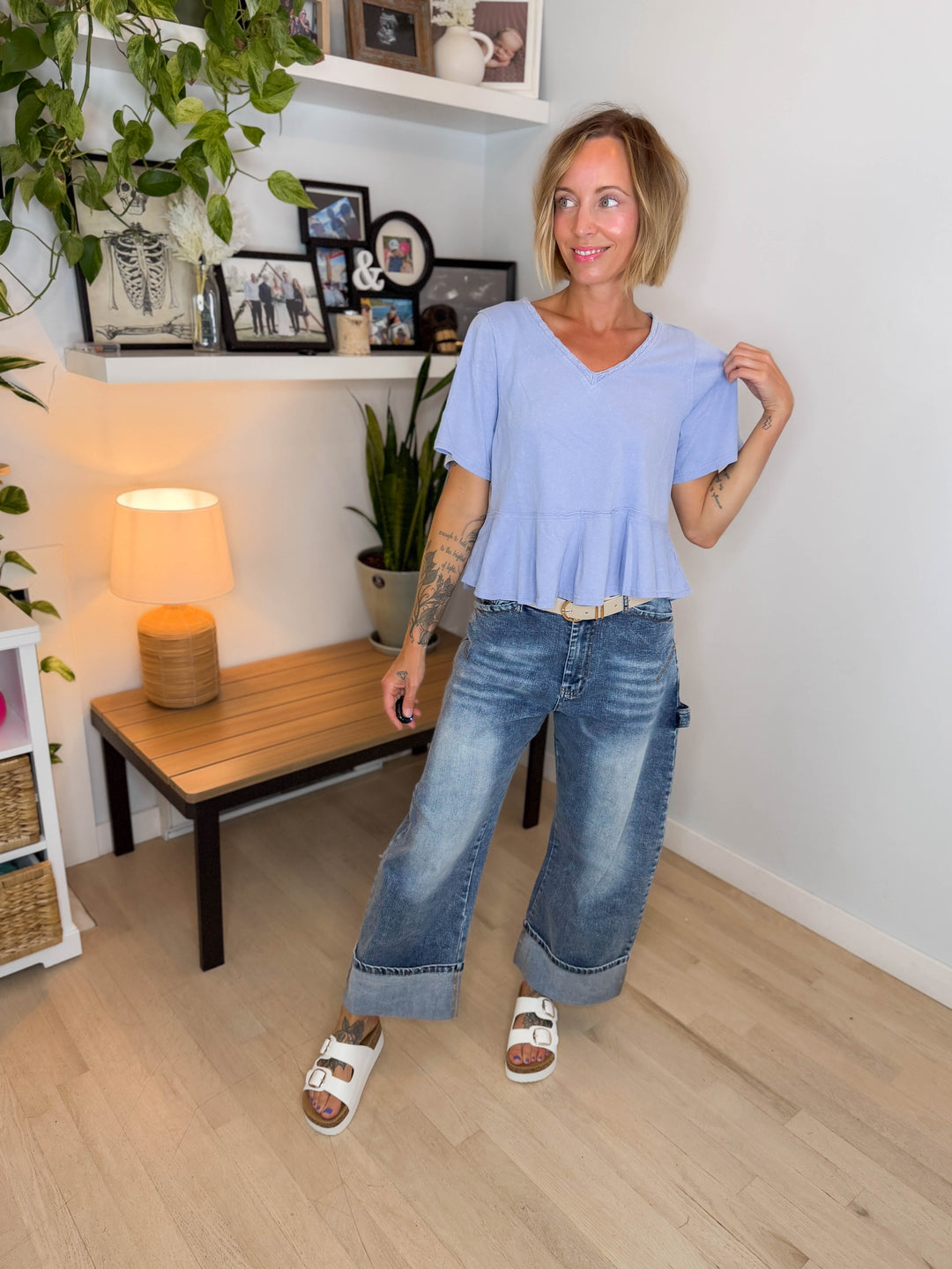 Frankie Cotton Peplum Top- PERIWINKLE BLUE