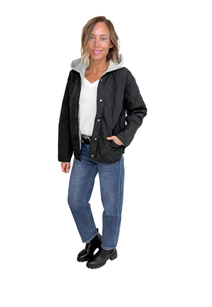 Only Risso Quilted Hoodie Jacket- BLACK