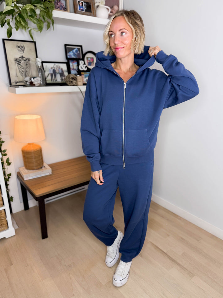 MONO B Slow Morning Fleece Zip Up Hoodie- OCEAN