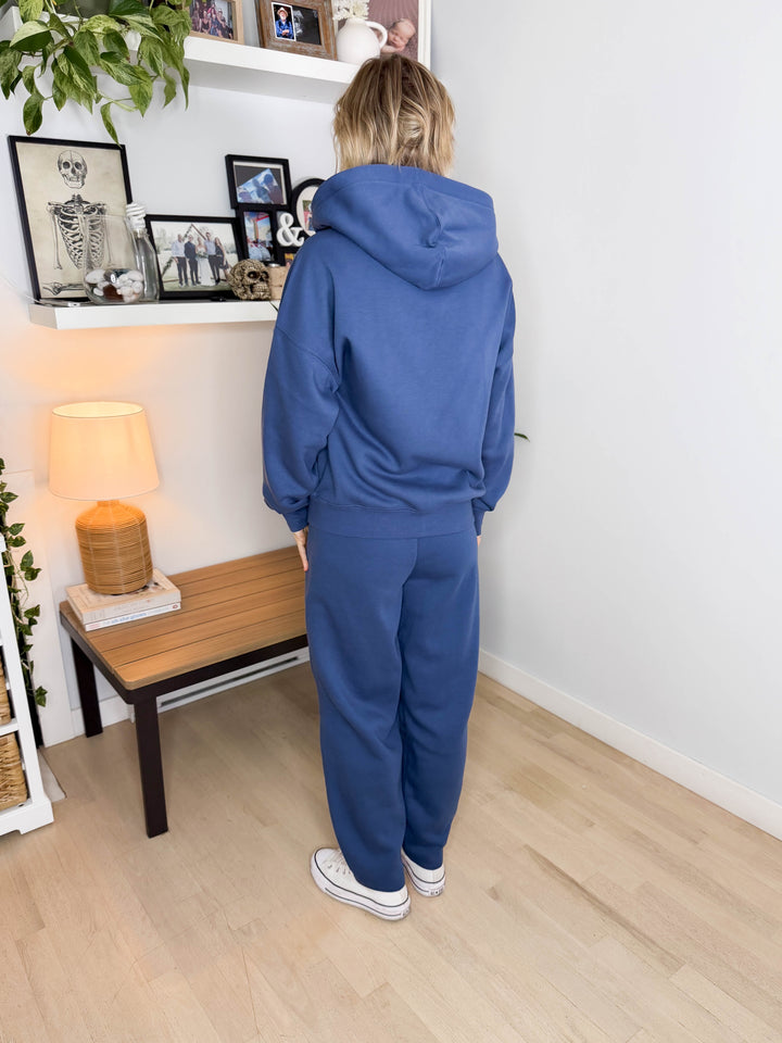 MONO B Slow Morning Fleece Zip Up Hoodie- OCEAN