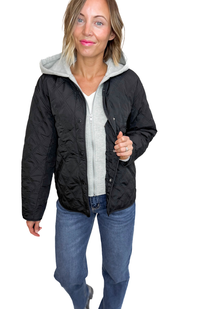 Only Risso Quilted Hoodie Jacket- BLACK