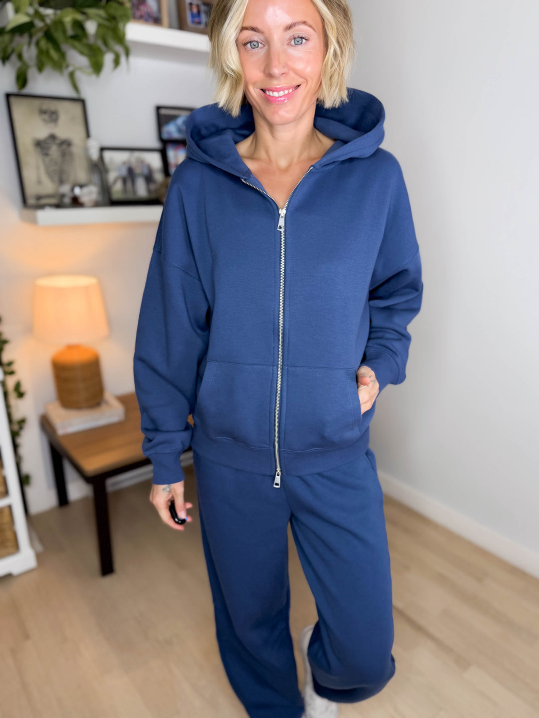 MONO B Slow Morning Fleece Zip Up Hoodie- OCEAN