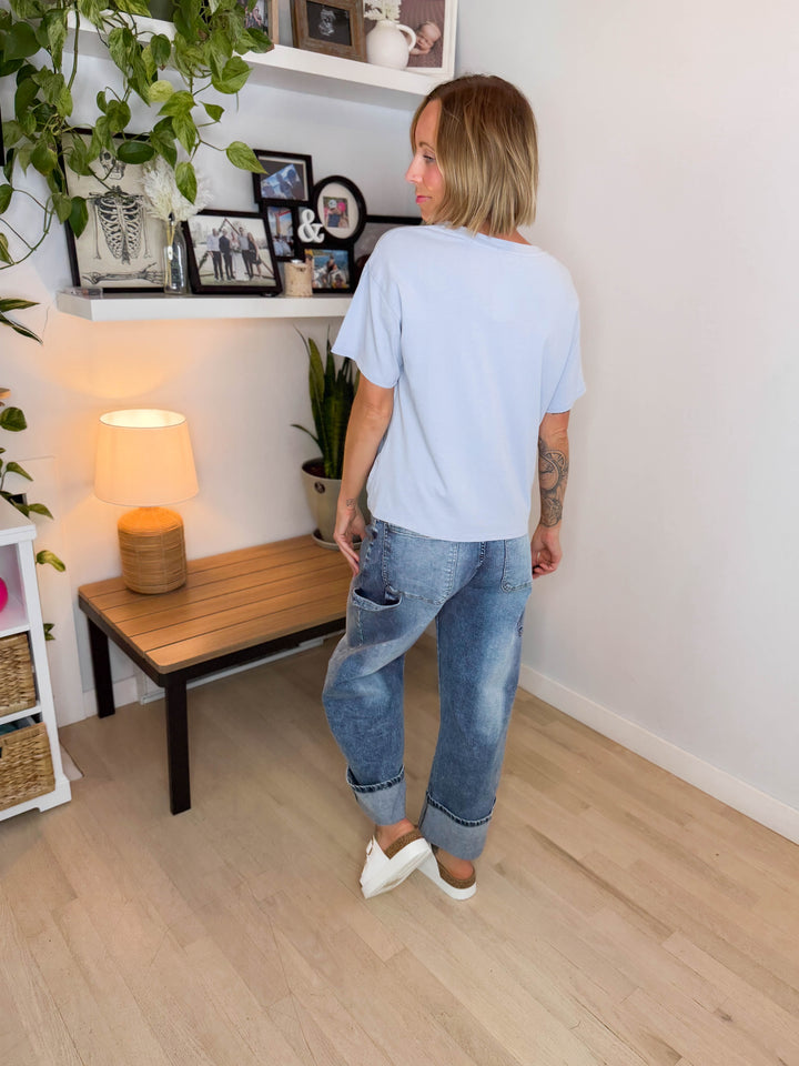 Prairie Sky Oversized Cotton T-Shirt- CHAMBRAY