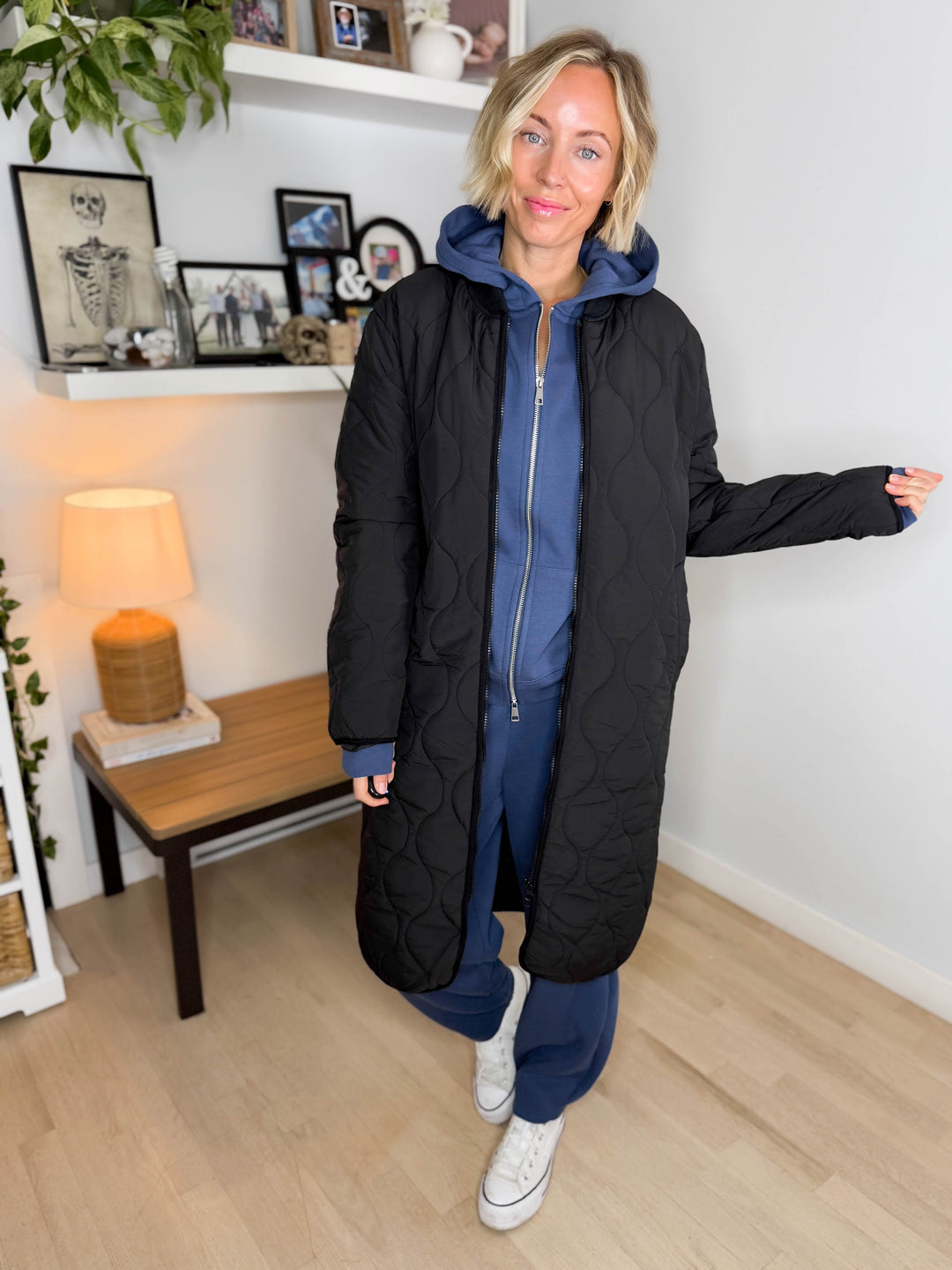 MONO B Northern Lights Quilted Bomber Jacket- BLACK