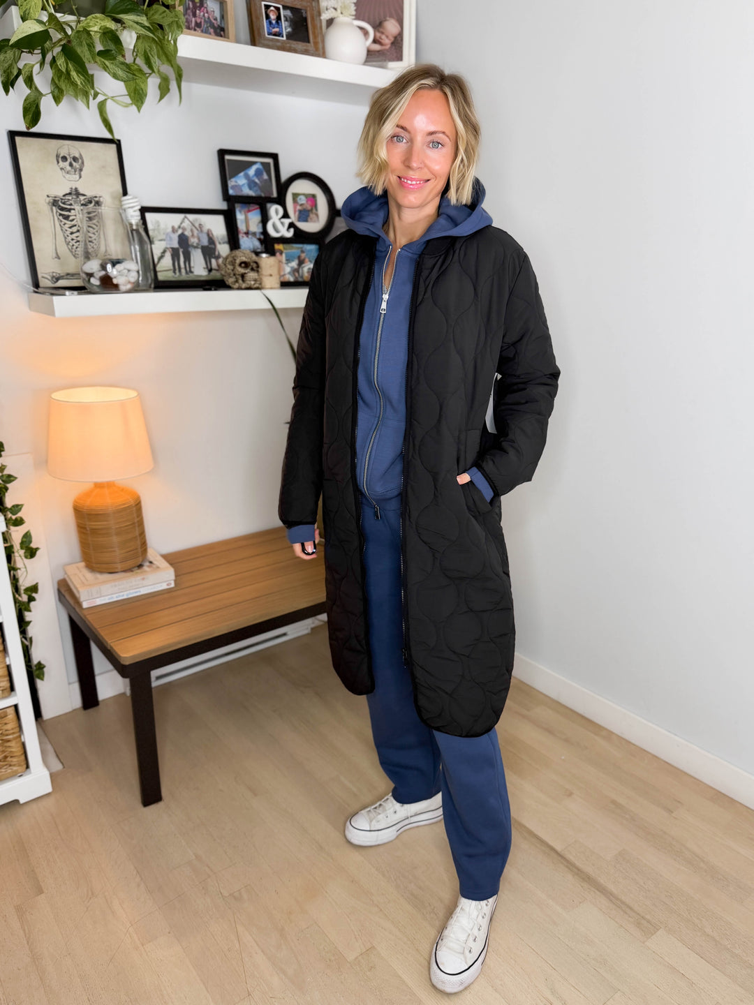 MONO B Northern Lights Quilted Bomber Jacket- BLACK
