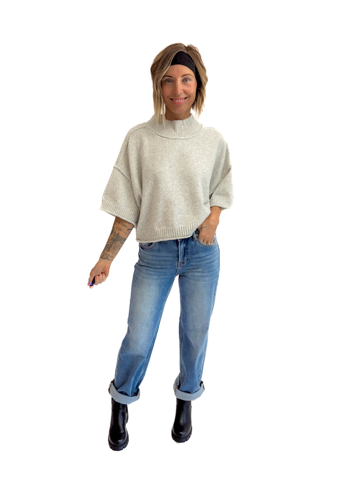 Emily Sweater Top- HEATHER GREY