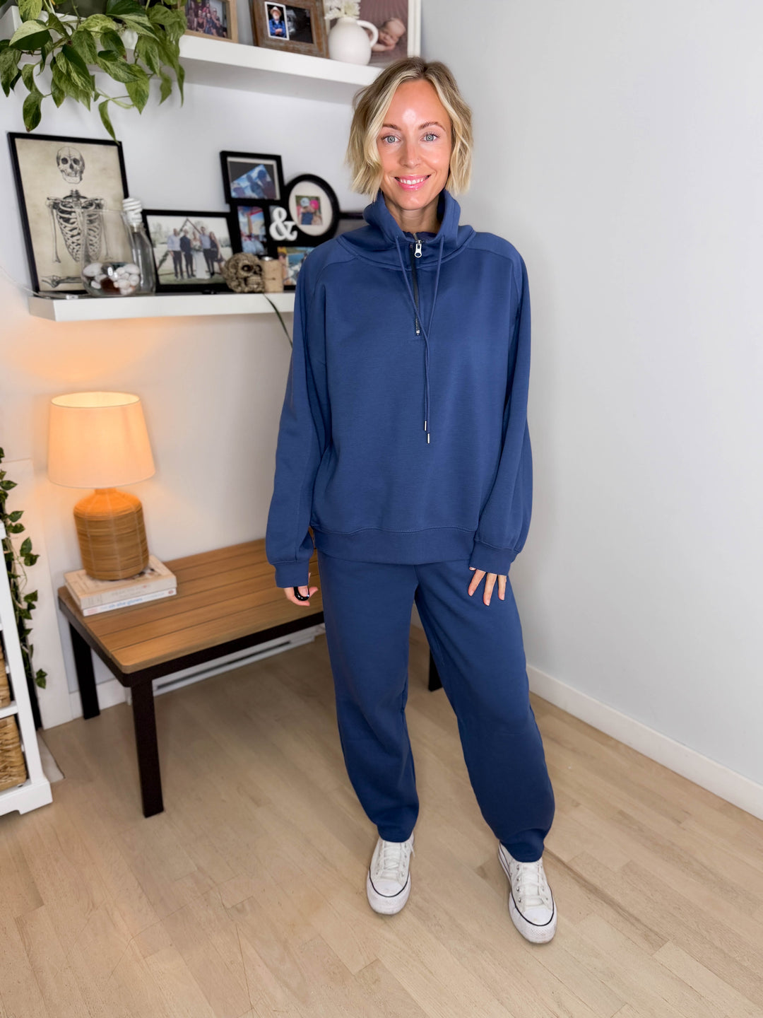 MONO B Lakeside Fleece Half Zip Pullover- OCEAN