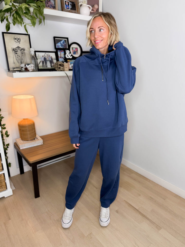 MONO B Lakeside Fleece Half Zip Pullover- OCEAN