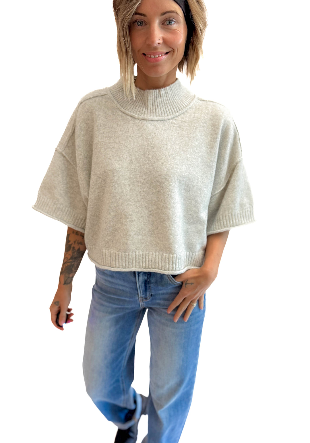 Emily Sweater Top- HEATHER GREY
