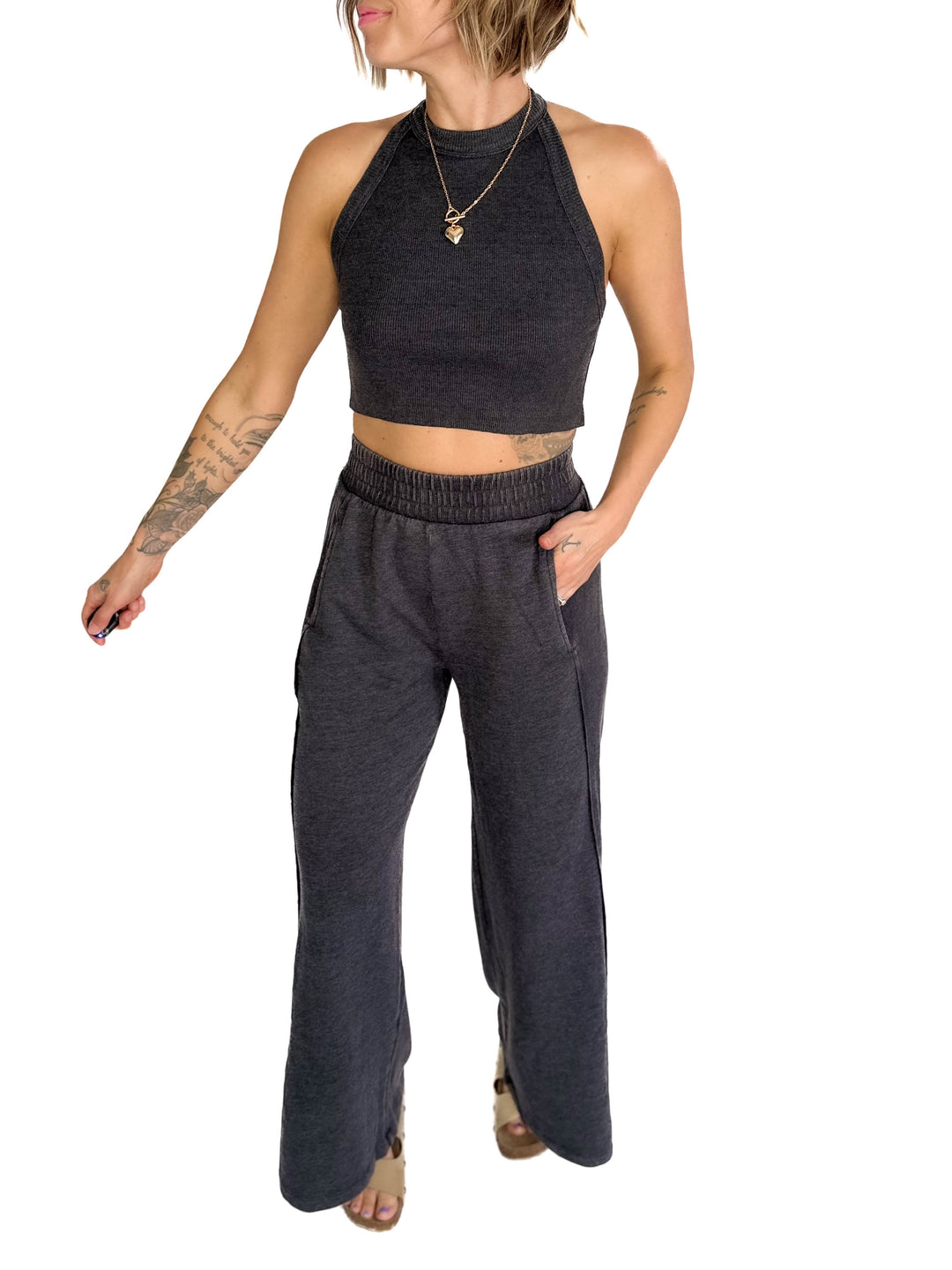 Evangeline Halter Set- CHARCOAL-FINAL SALE