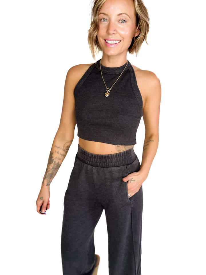 Evangeline Halter Set- CHARCOAL-FINAL SALE