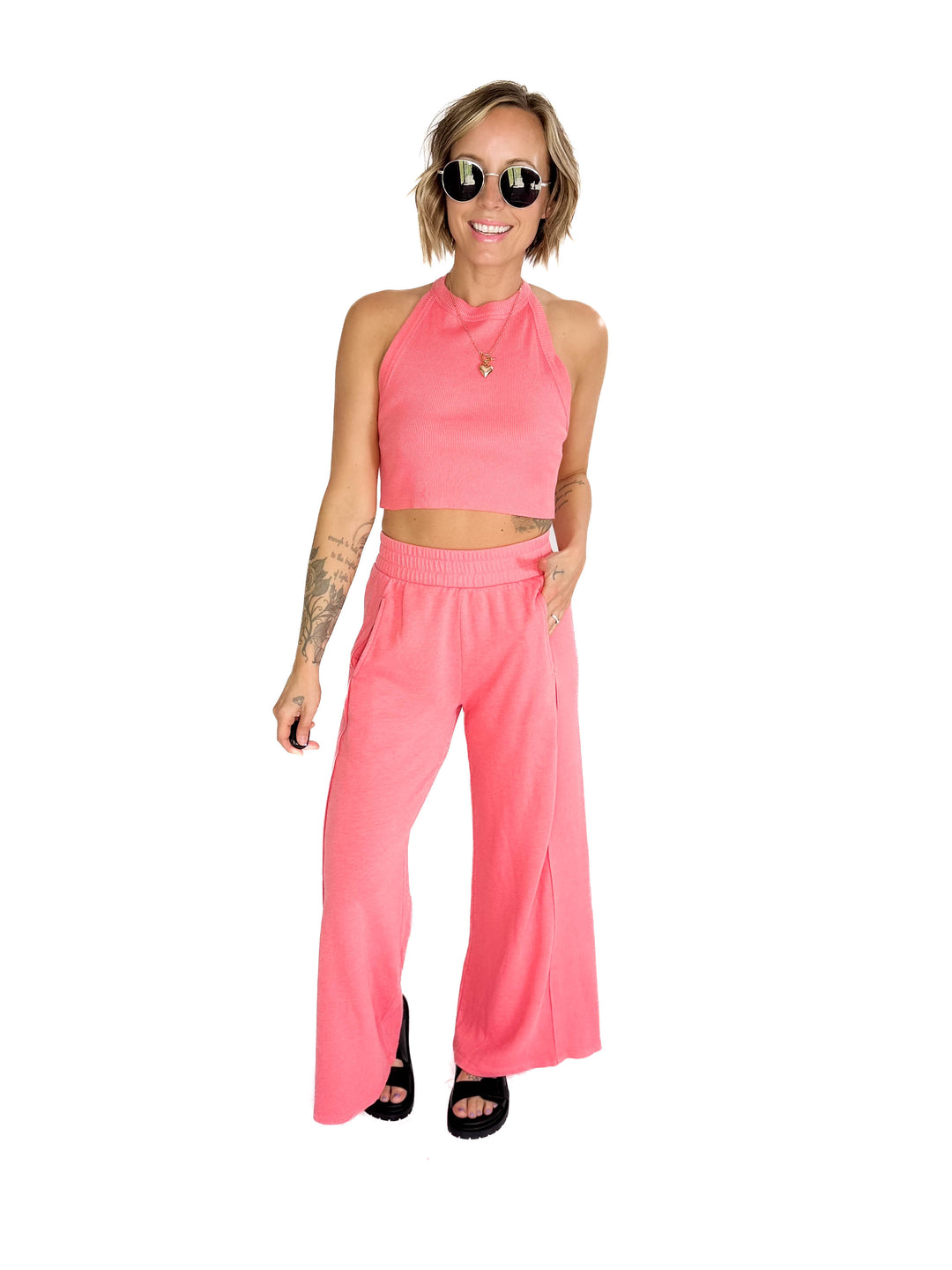 Evangeline Halter Set- BUBBLE PINK-FINAL SALE