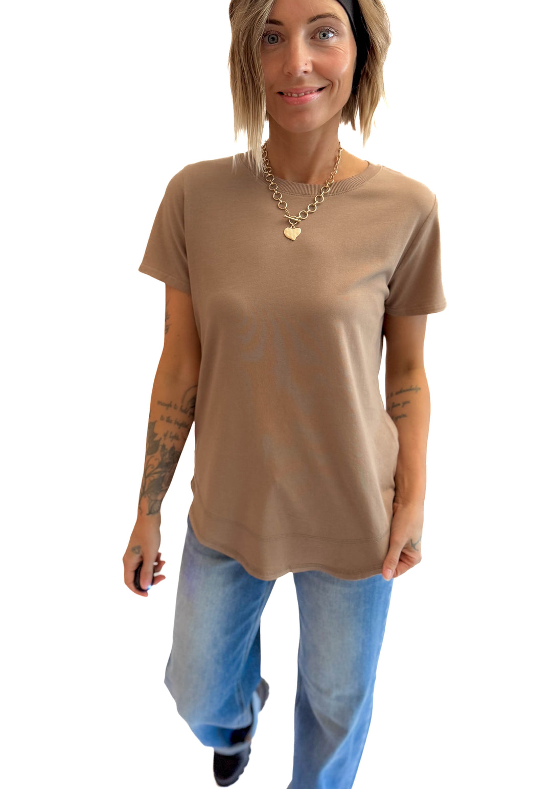MONO B Arlene Soft Curve Pima Cotton Tee- SAND BEIGE