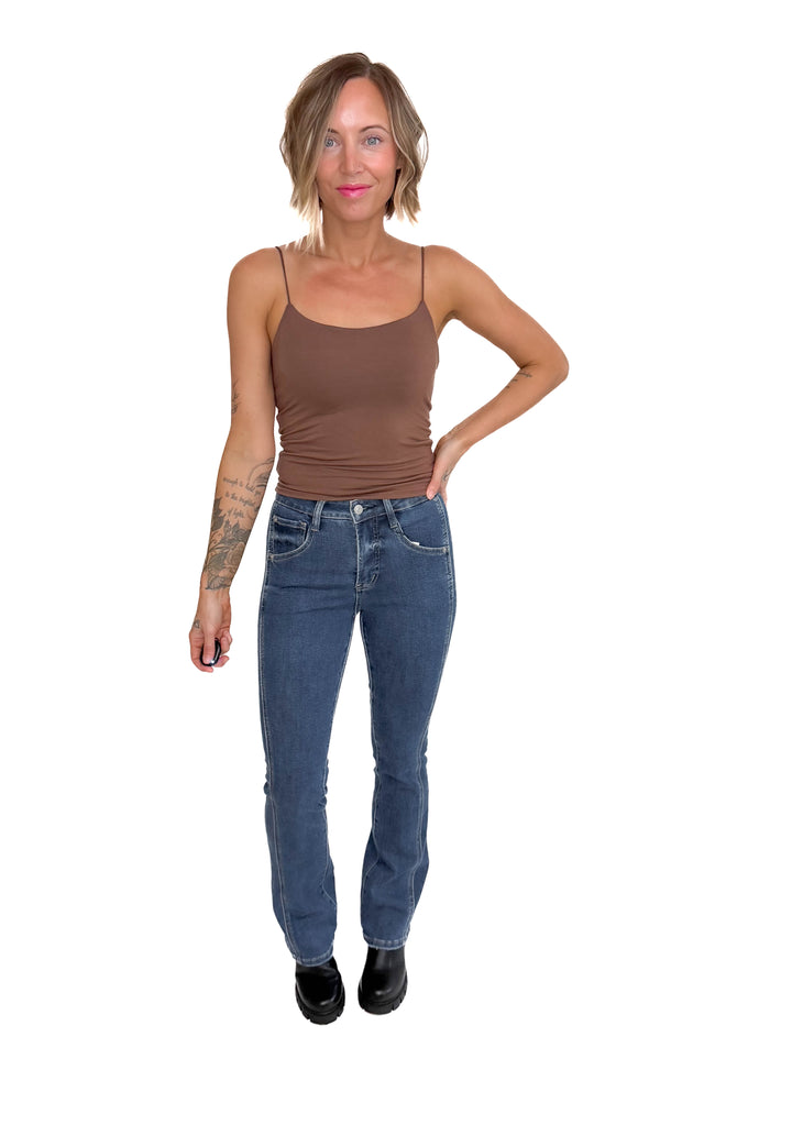 Mica Ria High Rise Bootcut Side Panel Tummy Tuck Jeans- MEDIUM WASH