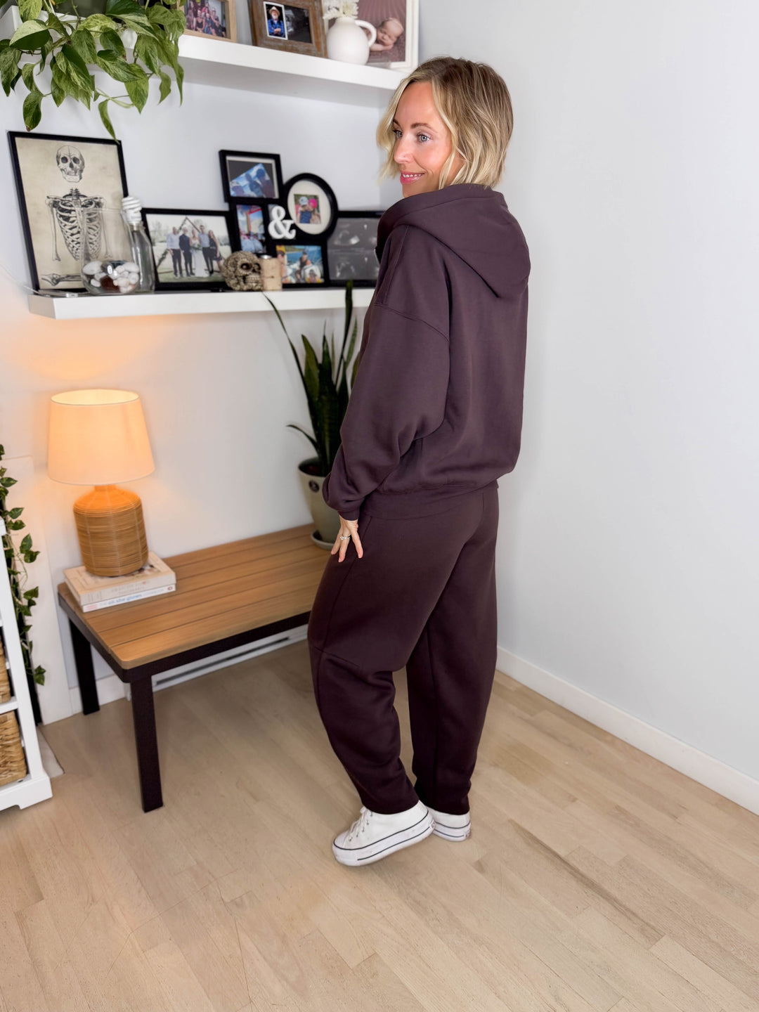 MONO B Slow Morning Fleece Zip Up Hoodie- COFFEE BEAN