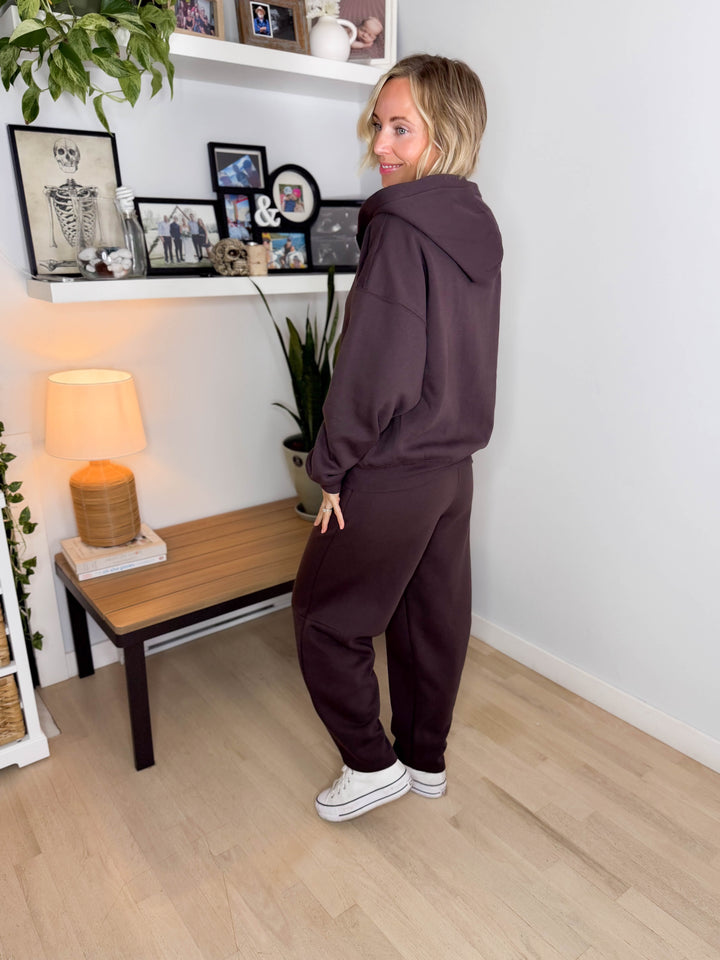 MONO B Slow Morning Fleece Zip Up Hoodie- COFFEE BEAN