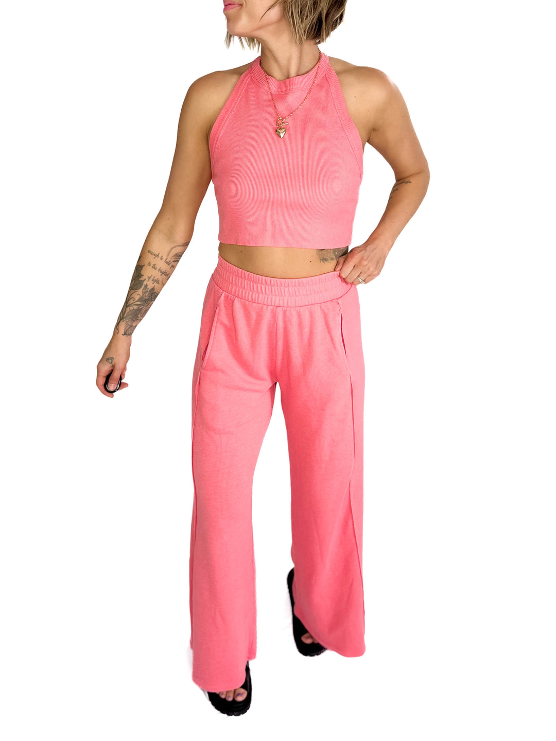 Evangeline Halter Set- BUBBLE PINK-FINAL SALE