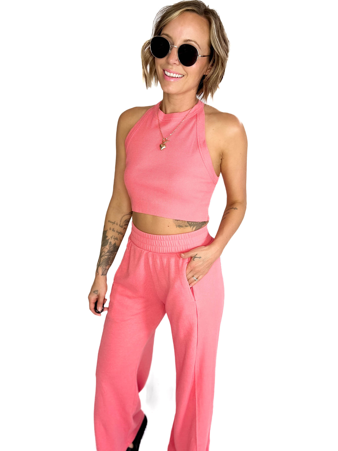Evangeline Halter Set- BUBBLE PINK-FINAL SALE
