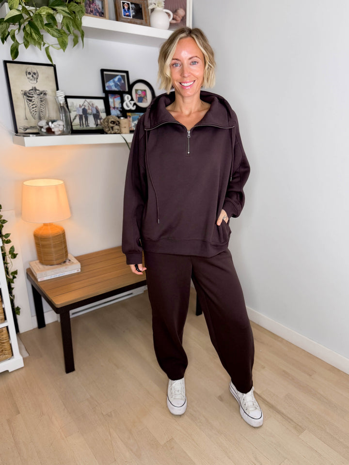 MONO B Lakeside Fleece Half Zip Pullover- COFFEE BEAN