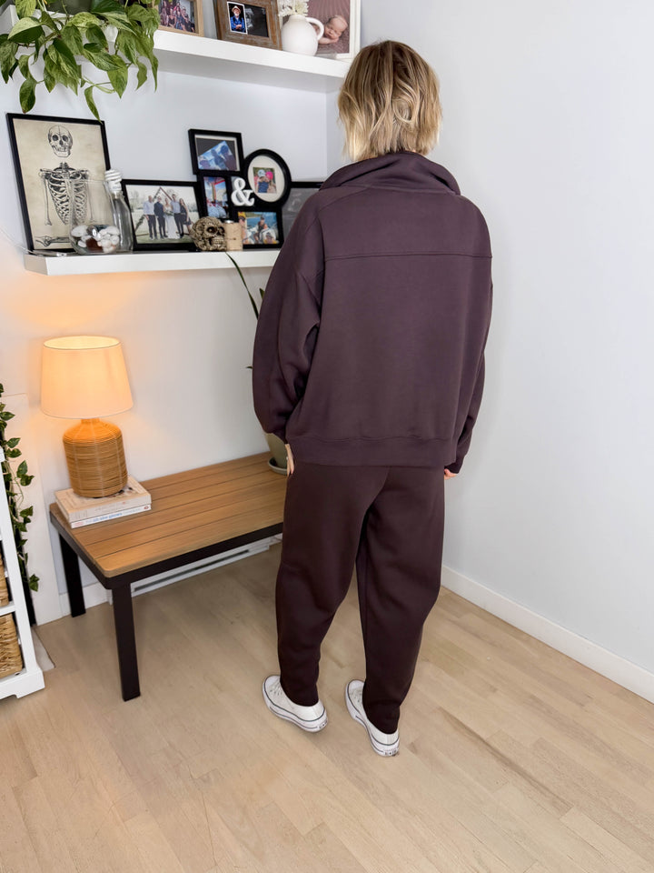 MONO B Lakeside Fleece Half Zip Pullover- COFFEE BEAN