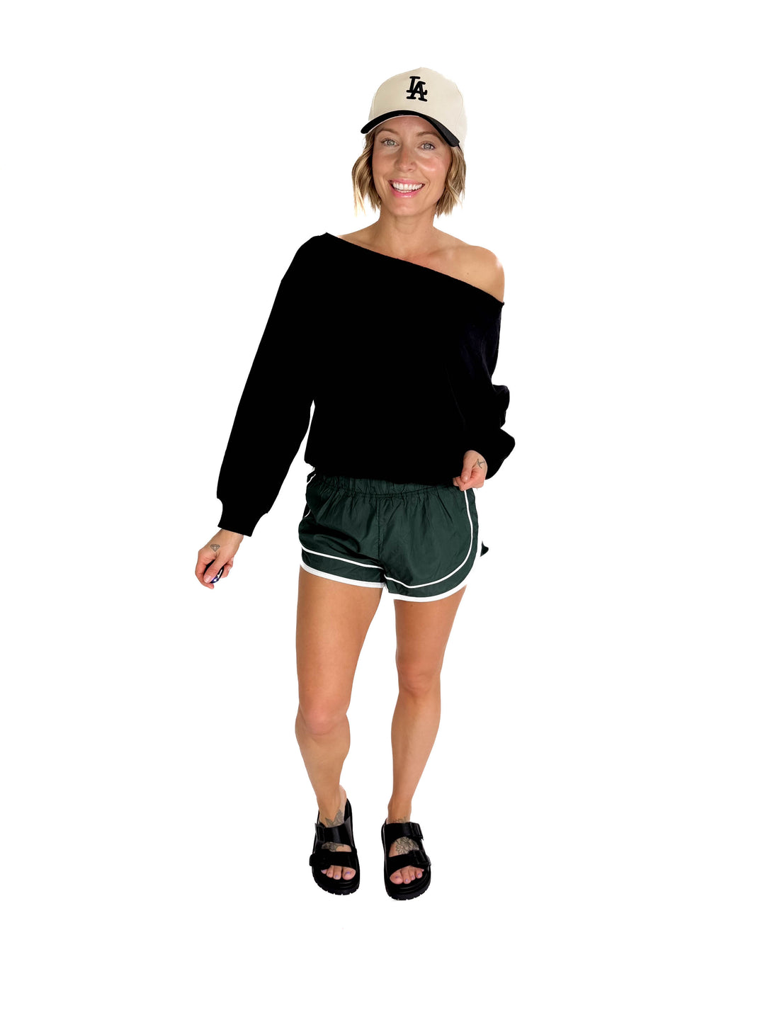 Mono B Daphne Shorts- EVERGREEN/WHITE-FINAL SALE