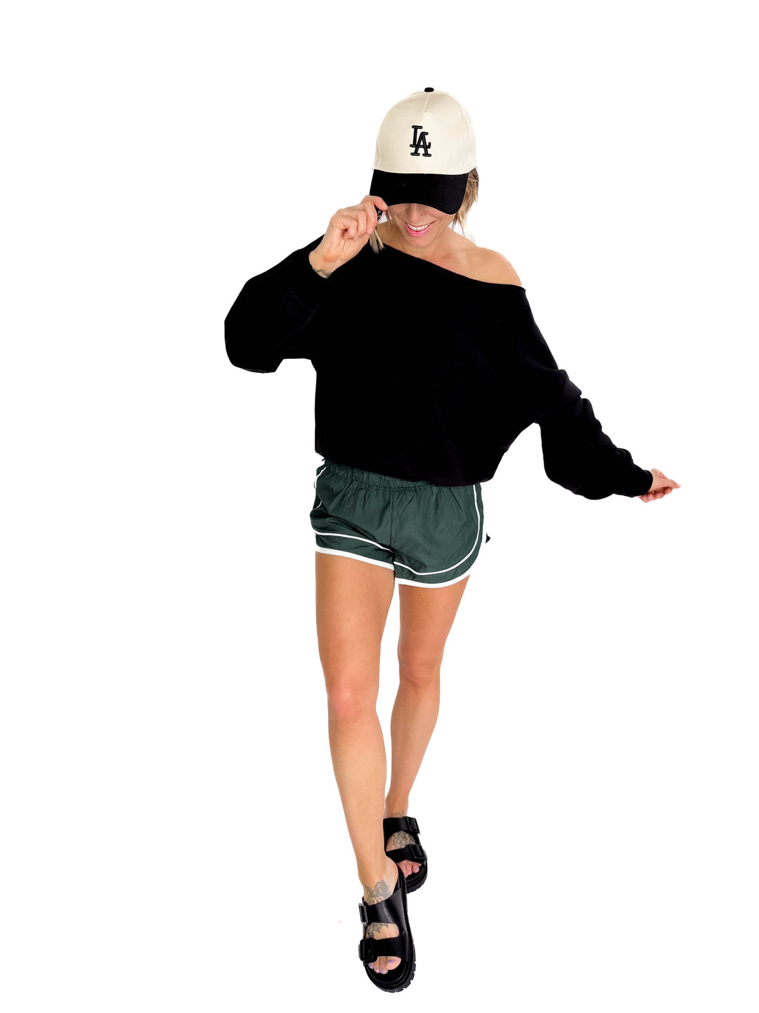 Mono B Daphne Shorts- EVERGREEN/WHITE-FINAL SALE