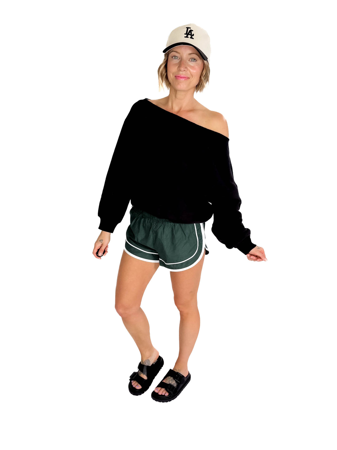 Mono B Daphne Shorts- EVERGREEN/WHITE-FINAL SALE