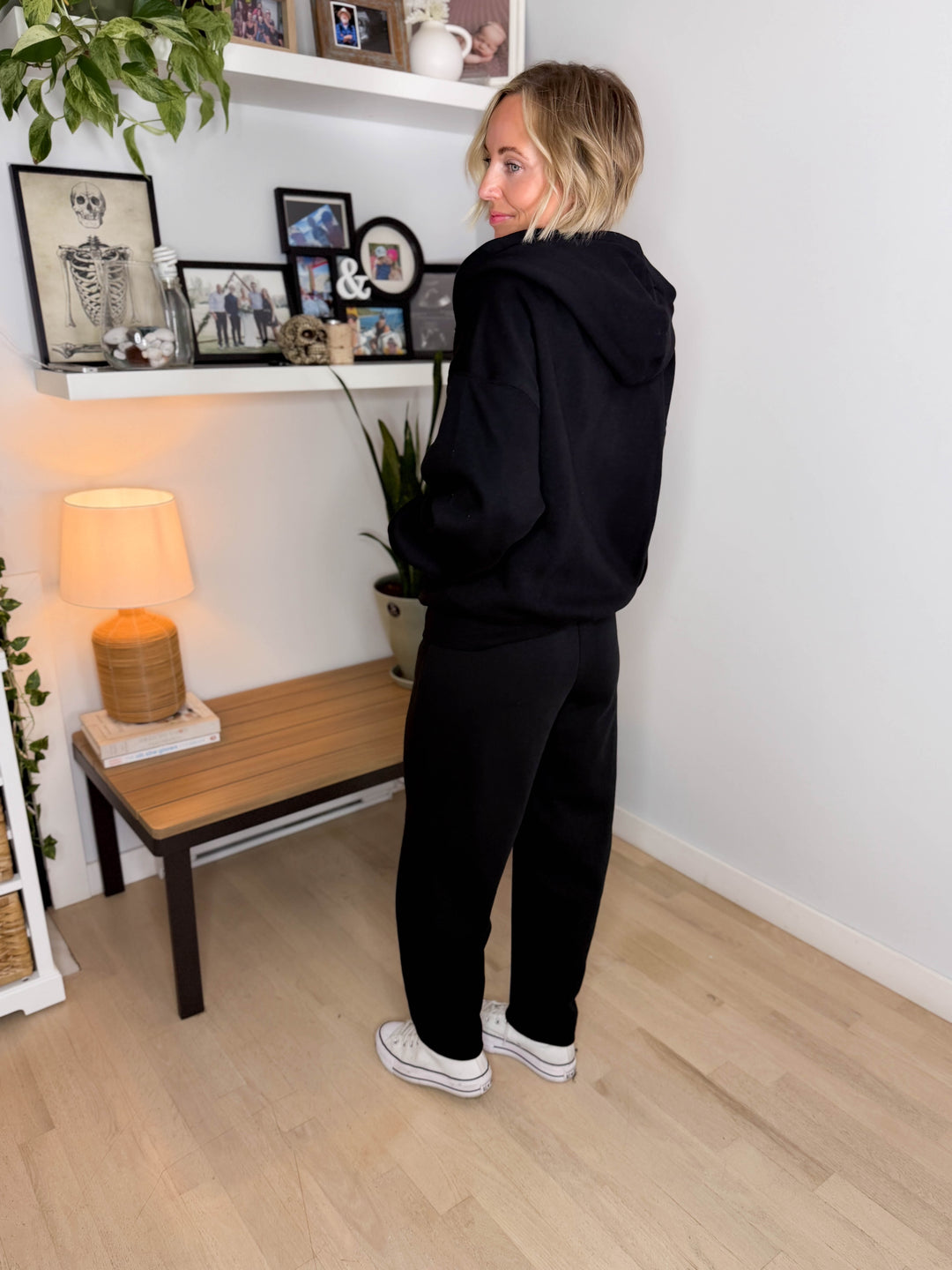 MONO B Slow Morning Fleece Zip Up Hoodie- BLACK