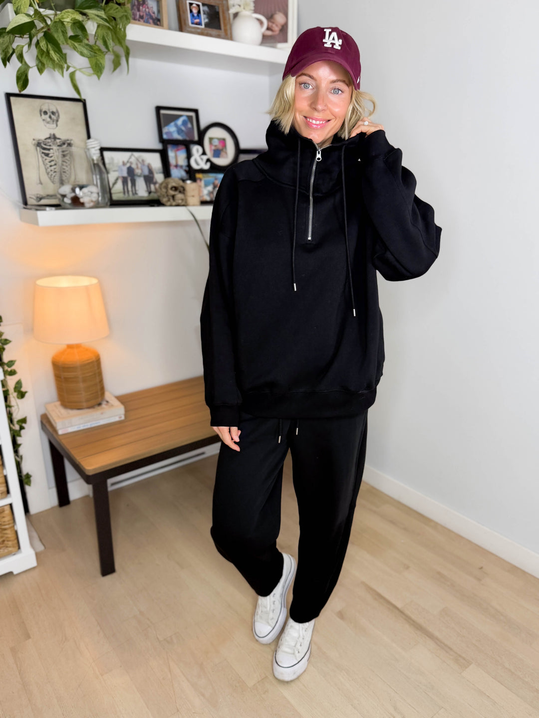 MONO B Lakeside Fleece Half Zip Pullover- BLACK