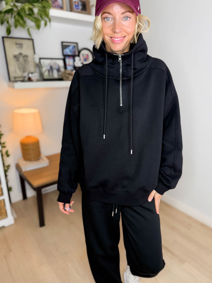 MONO B Lakeside Fleece Half Zip Pullover- BLACK