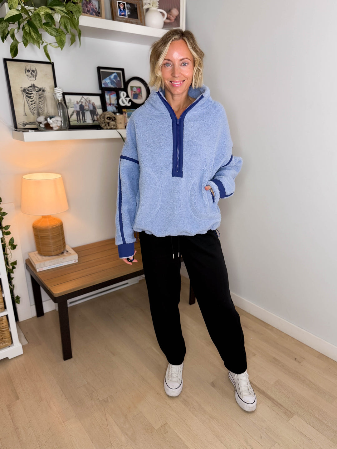 Marlow Fleece 1/2 Zip Pullover- LIGHT BLUE/NAVY
