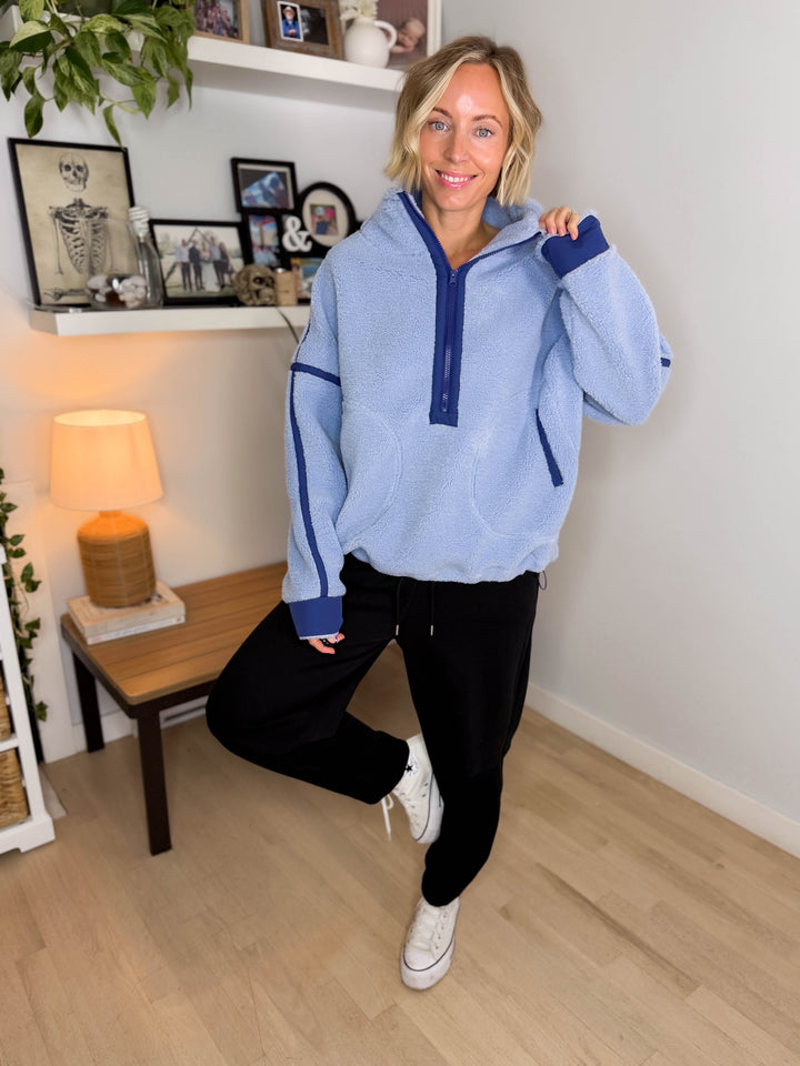 Marlow Fleece 1/2 Zip Pullover- LIGHT BLUE/NAVY