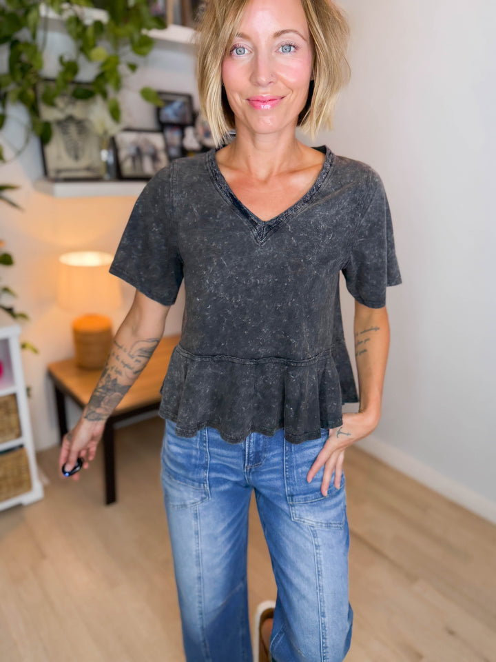 Frankie Cotton Peplum Top- BLACK