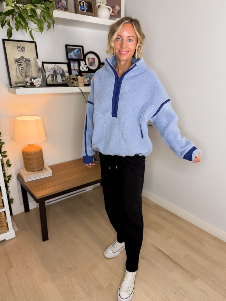 Marlow Fleece 1/2 Zip Pullover- LIGHT BLUE/NAVY