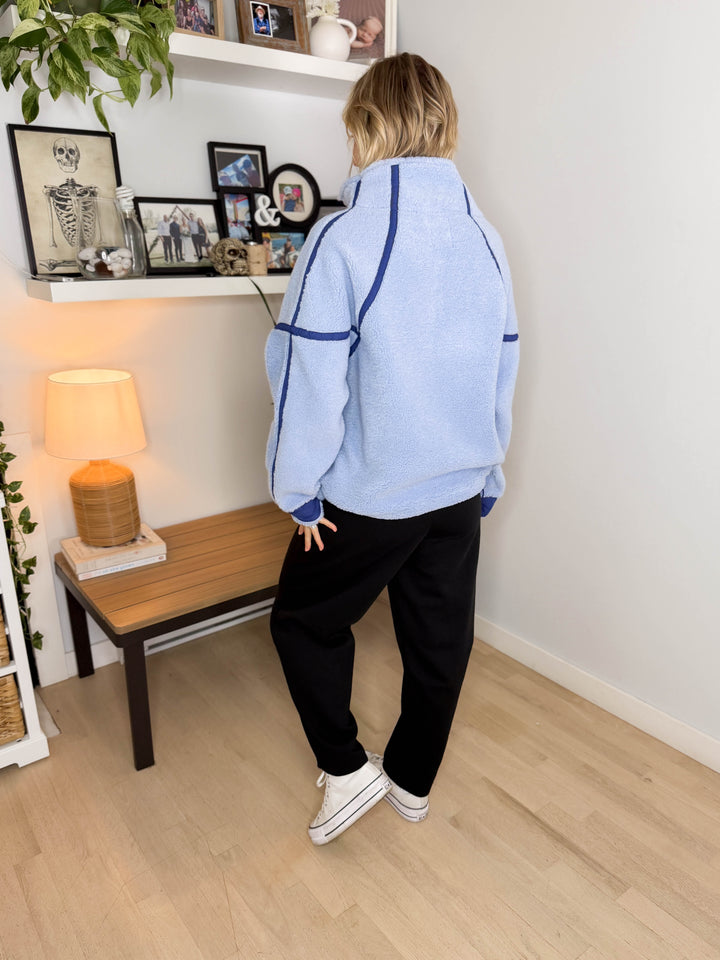 Marlow Fleece 1/2 Zip Pullover- LIGHT BLUE/NAVY