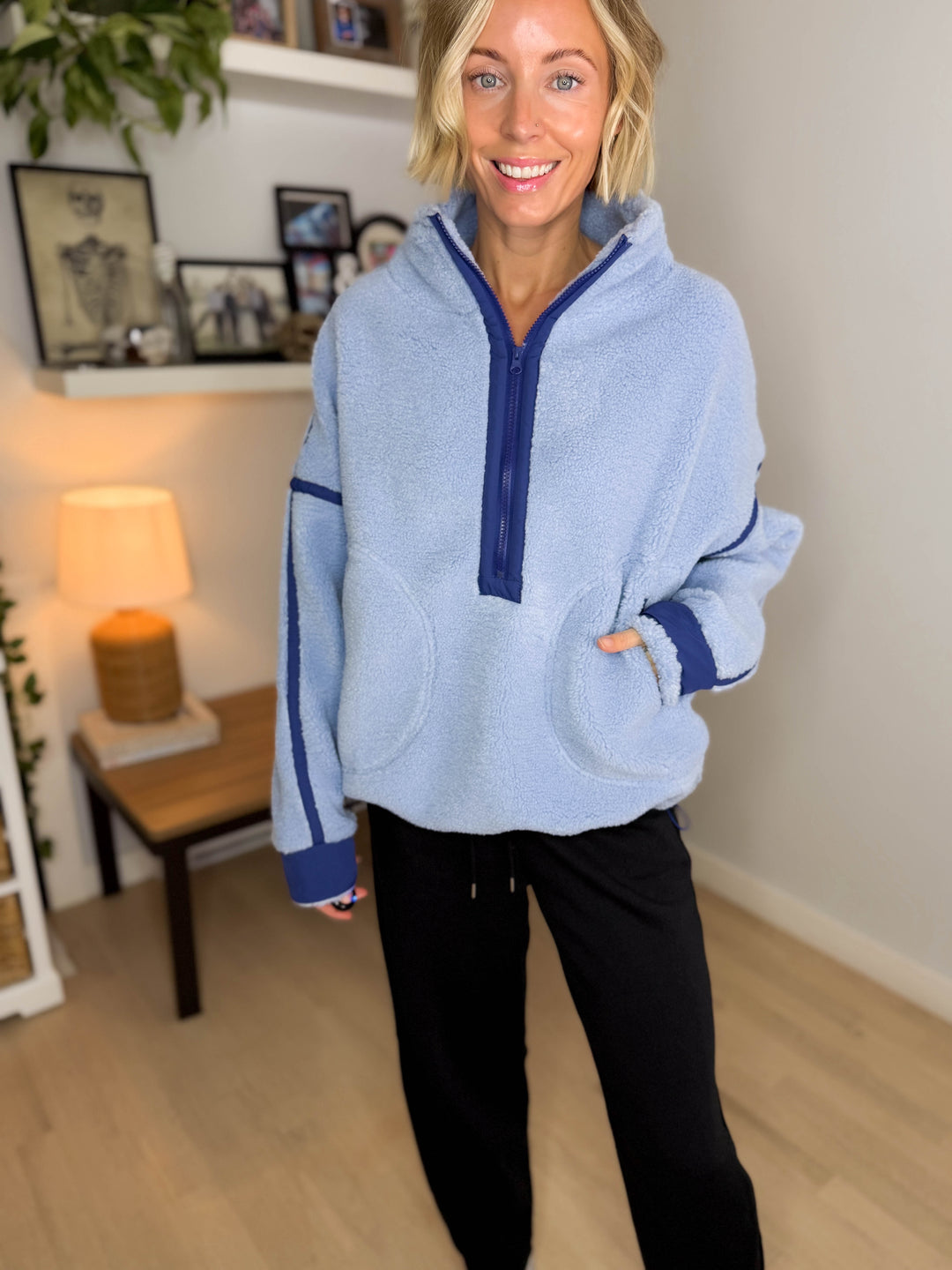 Marlow Fleece 1/2 Zip Pullover- LIGHT BLUE/NAVY