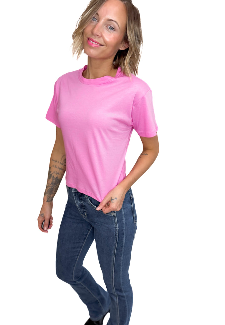 Nova Crew Neck Cropped T-Shirt- CANDY PINK
