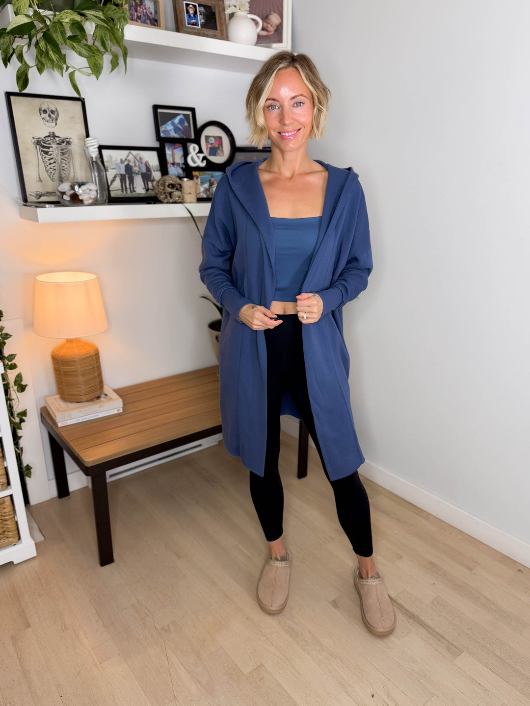 MONO B Whistler Longline Hoodie Cardigan- OCEAN