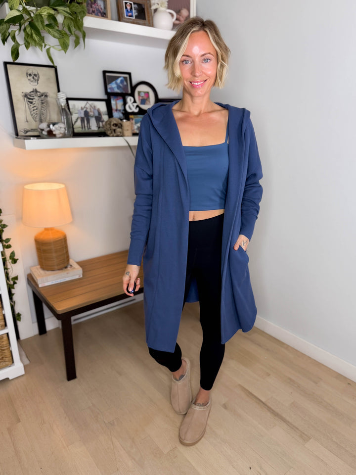 MONO B Whistler Longline Hoodie Cardigan- OCEAN